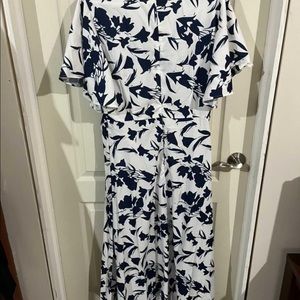 Navy Blue and White floral key-hole cutout dress.